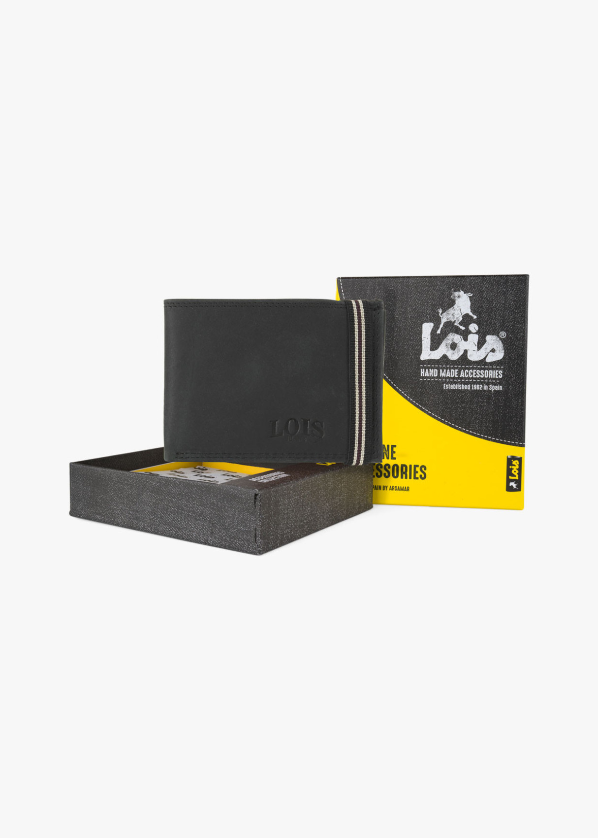 Cartera billetera con monedero cierre elástico a contraste de piel negro
