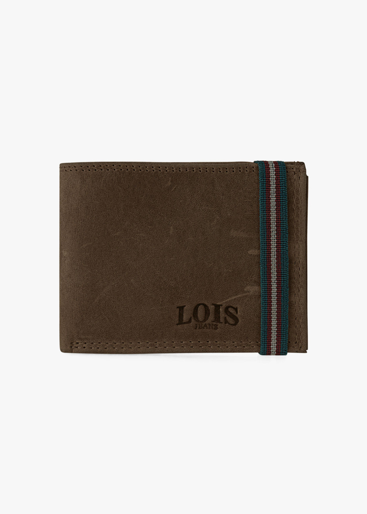 Cartera billetera de piel cierre elástico horizontal marrón