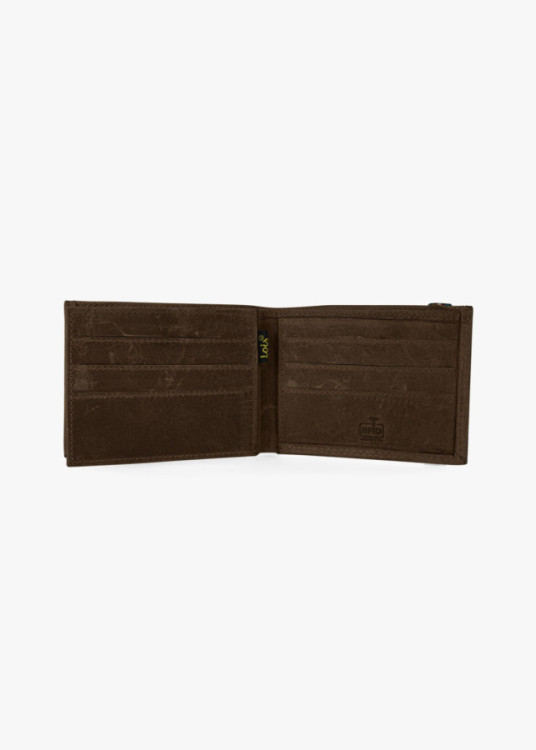Cartera billetera con monedero cierre elástico a contraste horizontal de piel marrón
