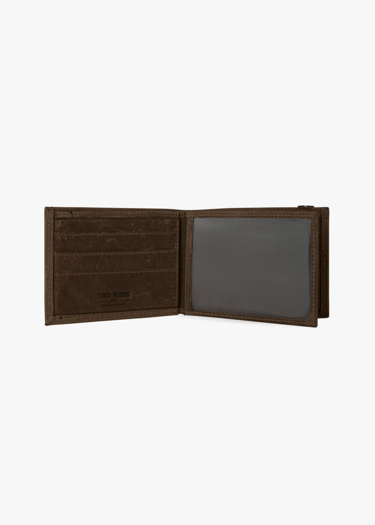 Cartera billetera de piel cierre elástico horizontal marrón