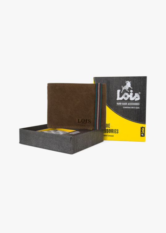 Cartera billetera con monedero cierre elástico a contraste horizontal de piel marrón