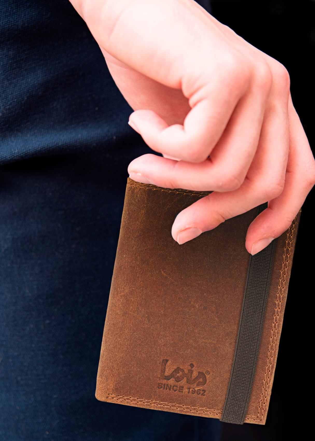 Cartera billetera de piel con monedero y cierre elástico de cuero