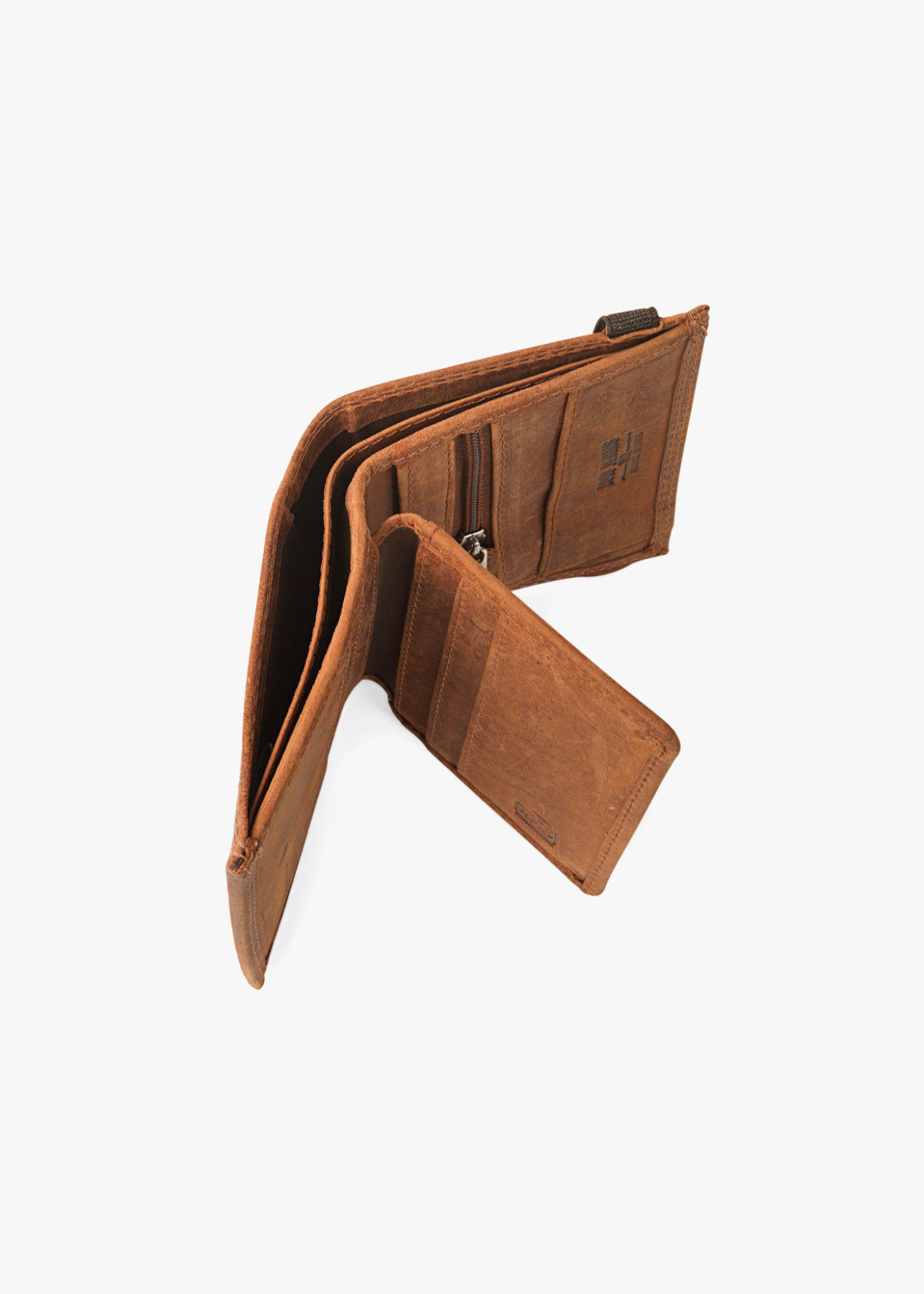 Cartera billetera de piel con monedero y cierre elástico de cuero