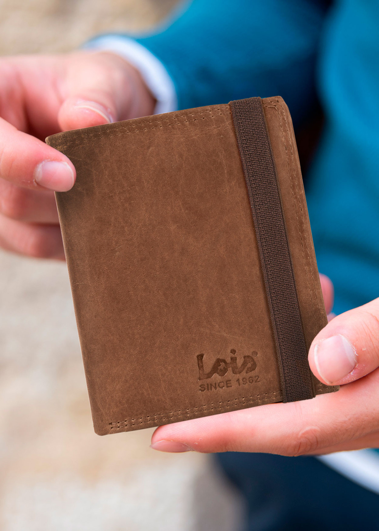 Cartera billetera de piel con monedero con compartimentos y cierre elástico de cuero