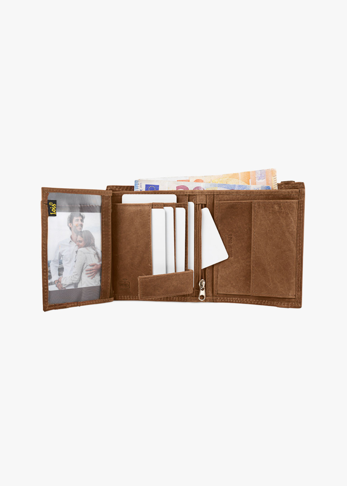 Cartera billetera de piel con monedero con compartimentos y cierre elástico de cuero