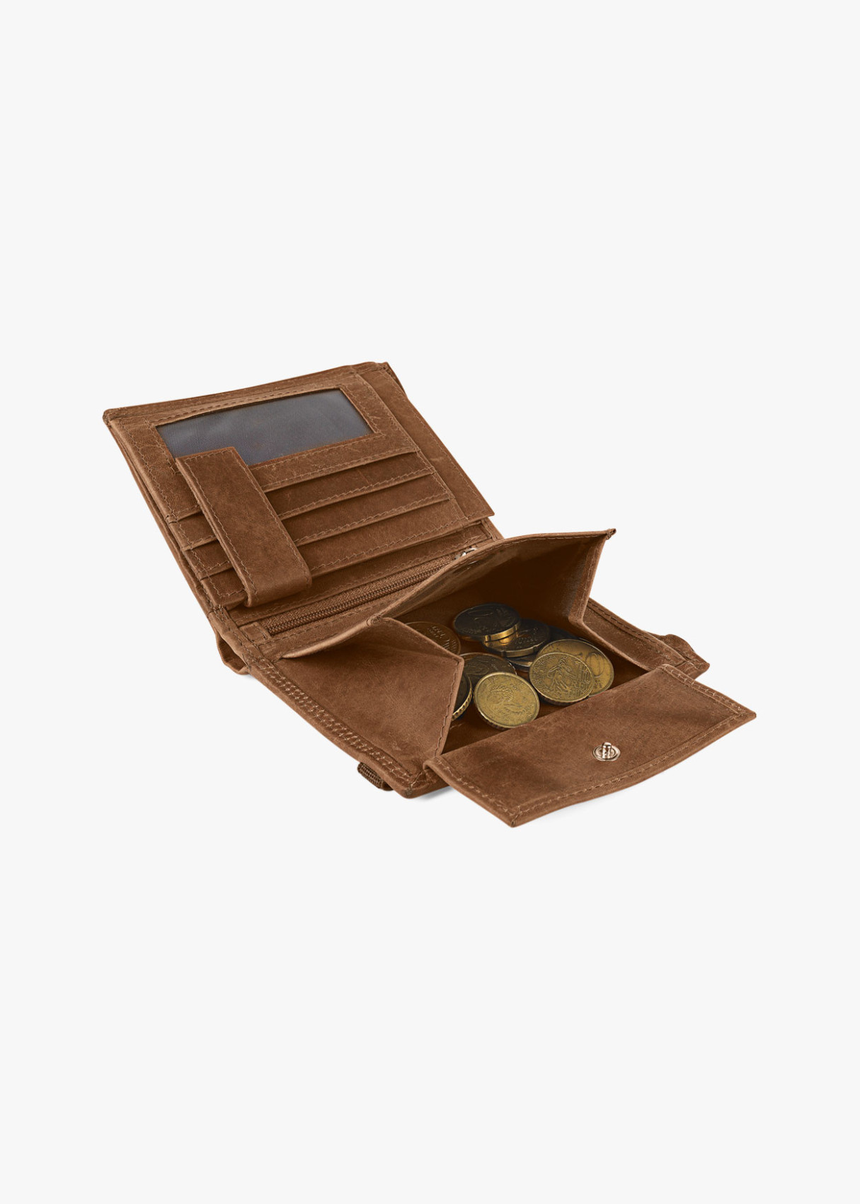 Cartera billetera de piel con monedero con compartimentos y cierre elástico de cuero