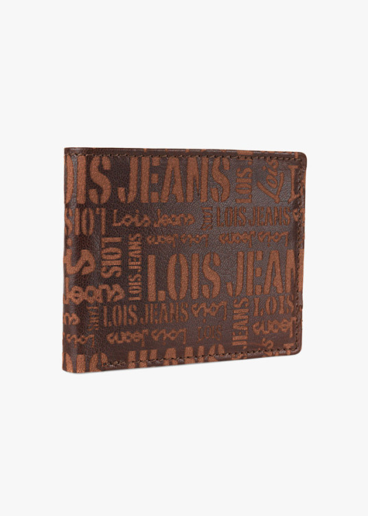 Cartera con billetera de piel estampado logo relieve marrón