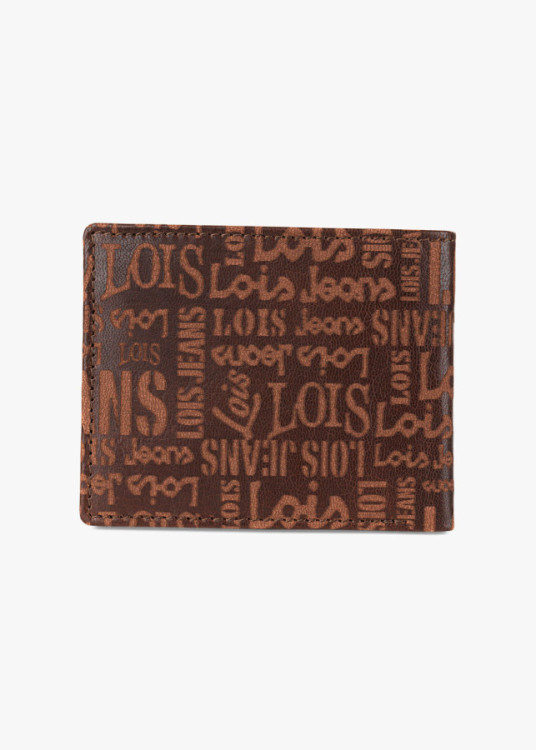 Cartera con billetera de piel estampado logo relieve marrón