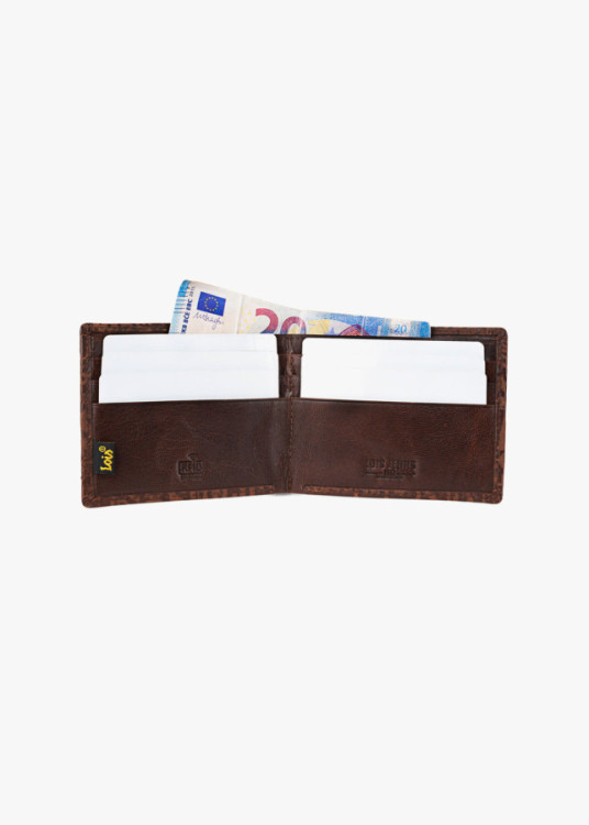 Cartera con billetera de piel estampado logo relieve marrón