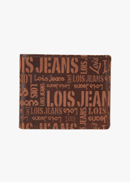 Cartera con billetera de piel estampado logo relieve marrón