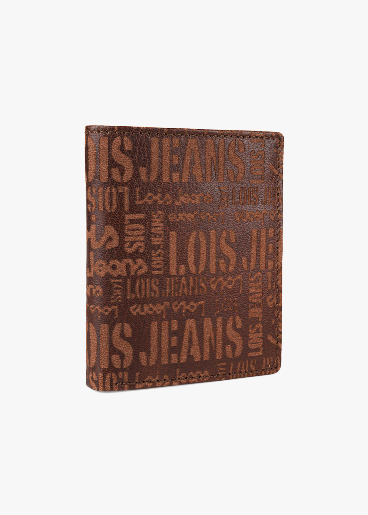 Cartera billetera tarjetero de piel con logo estampado a contraste en relieve marrón