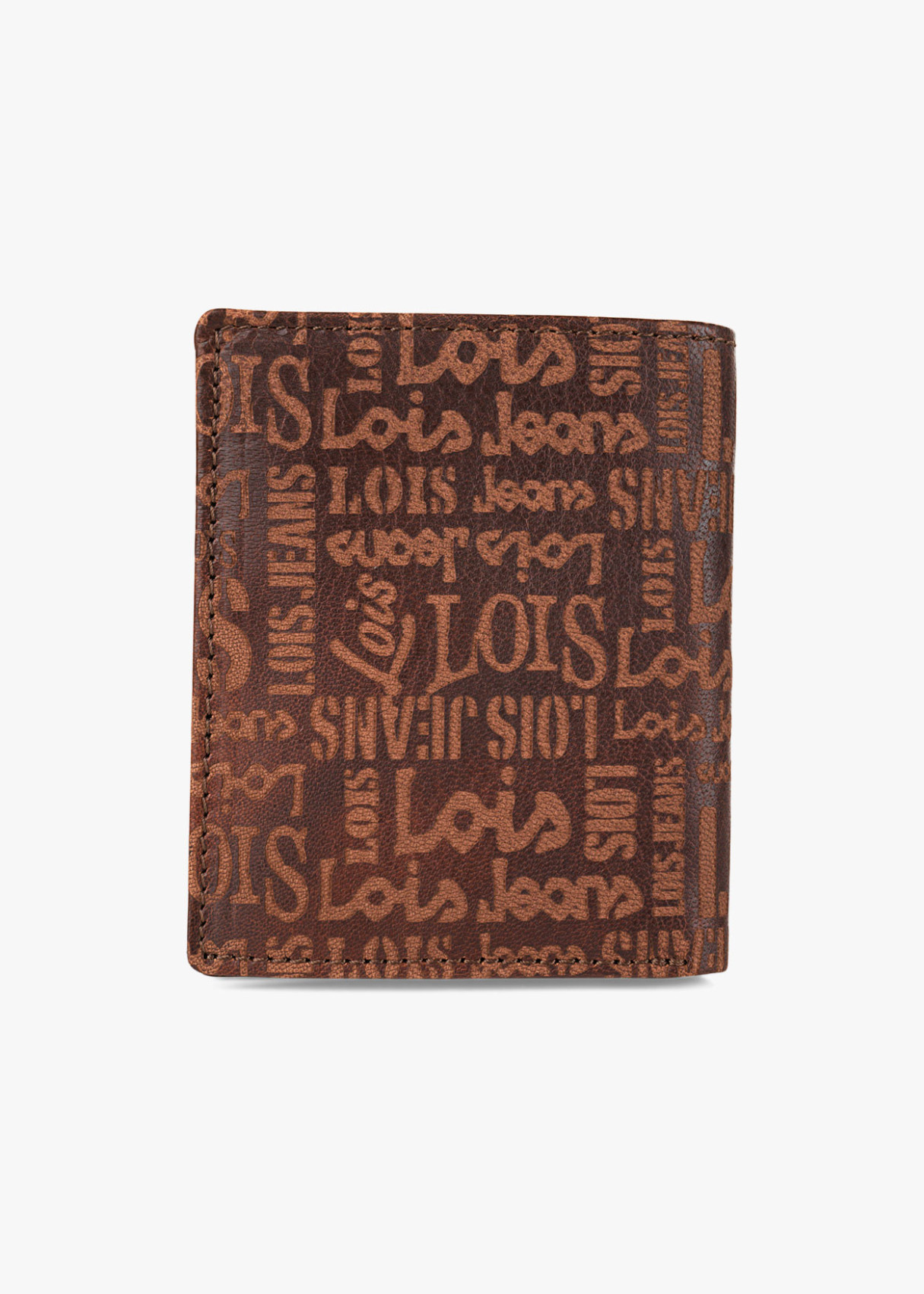 Cartera billetera tarjetero de piel con logo estampado a contraste en relieve marrón