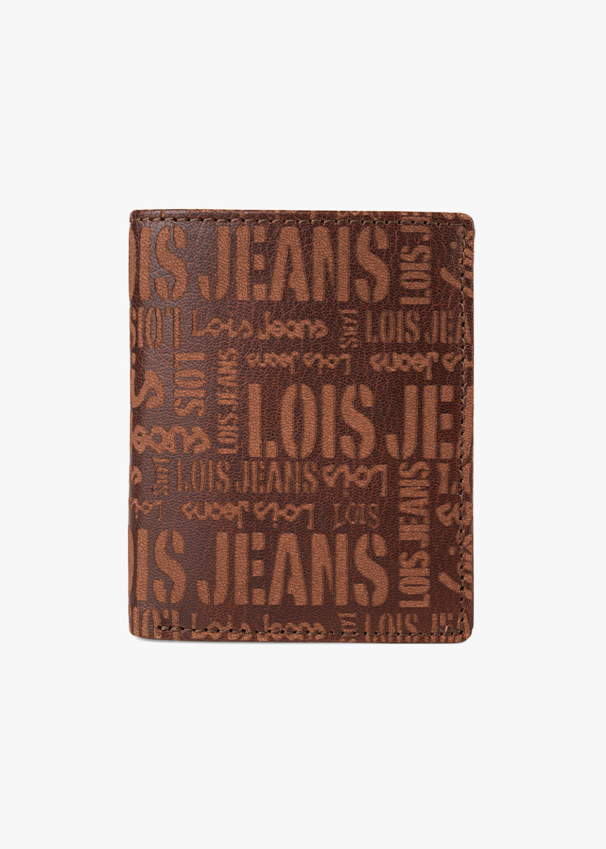 Cartera billetera tarjetero de piel con logo estampado a contraste en relieve marrón