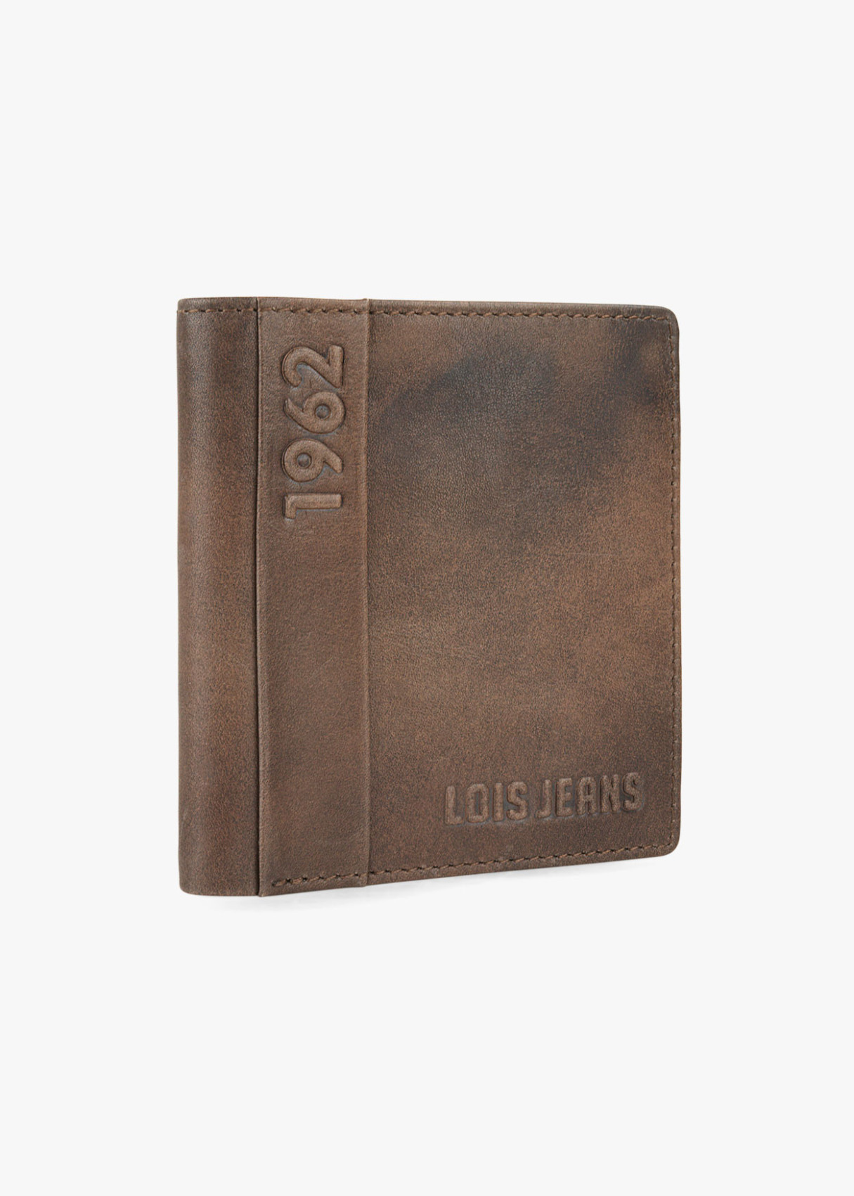 Cartera billetera tarjetero de piel efecto desgastado con logo en relieve marrón