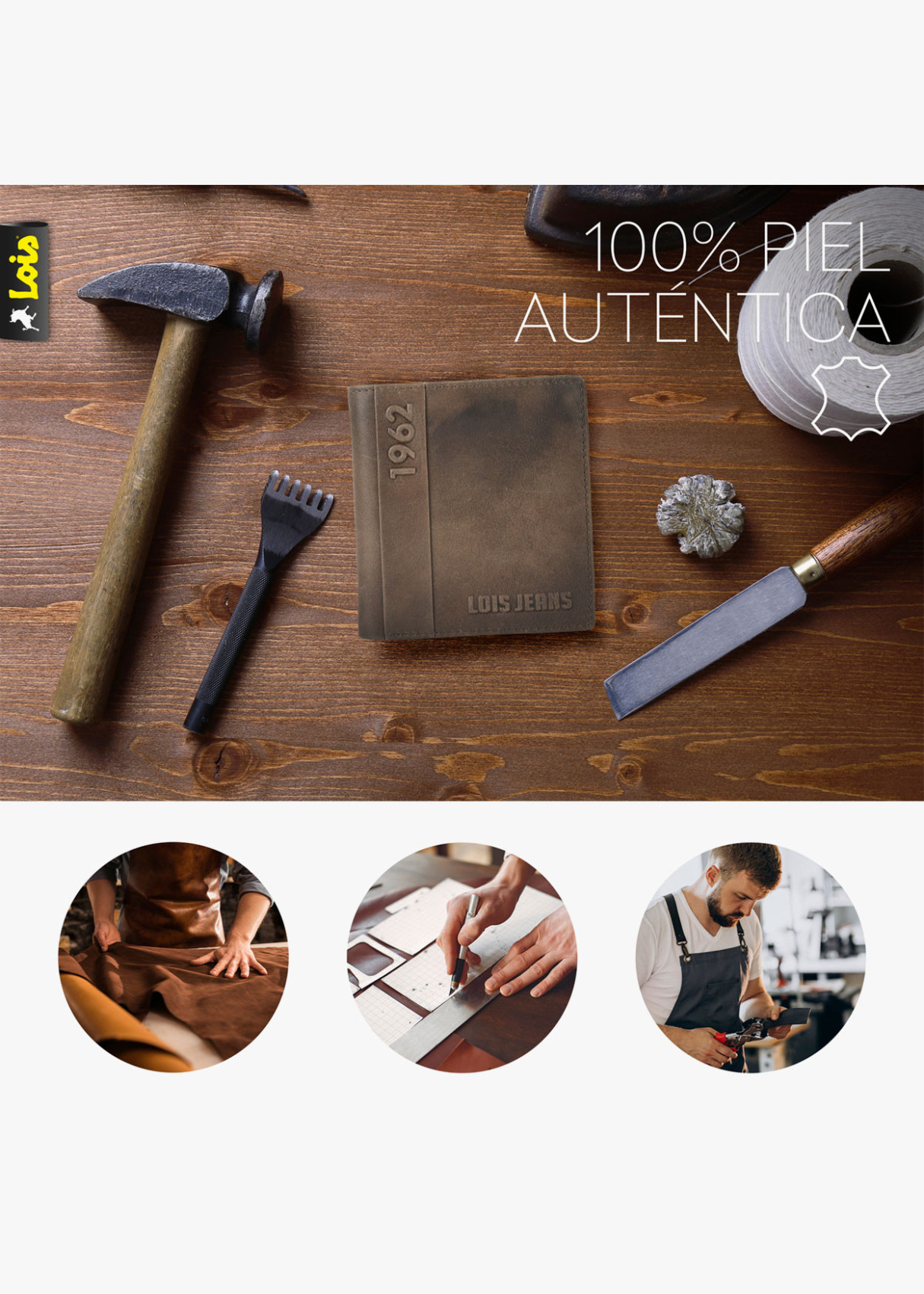 Cartera billetera tarjetero de piel efecto desgastado con logo en relieve marrón