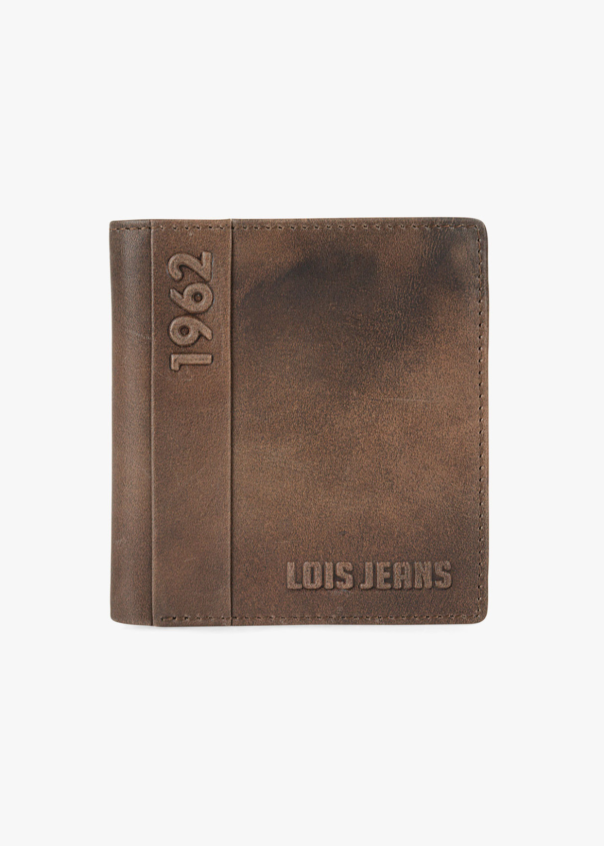 Cartera billetera tarjetero de piel efecto desgastado con logo en relieve marrón