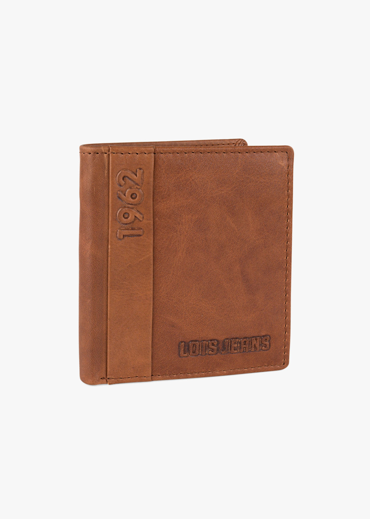 Cartera billetera tarjetero de piel vertical con logo 1962 en relieve cuero marrón