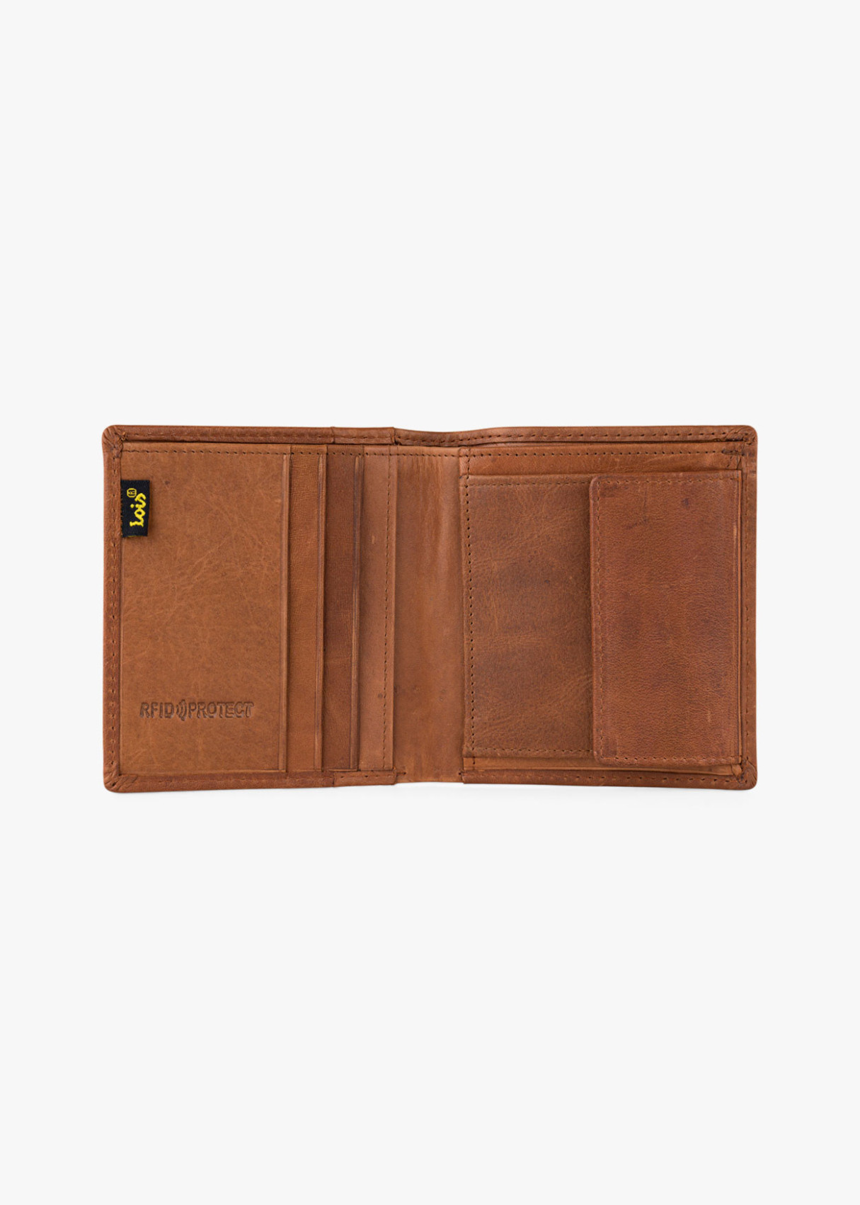 Cartera billetera tarjetero de piel vertical con logo 1962 en relieve cuero marrón