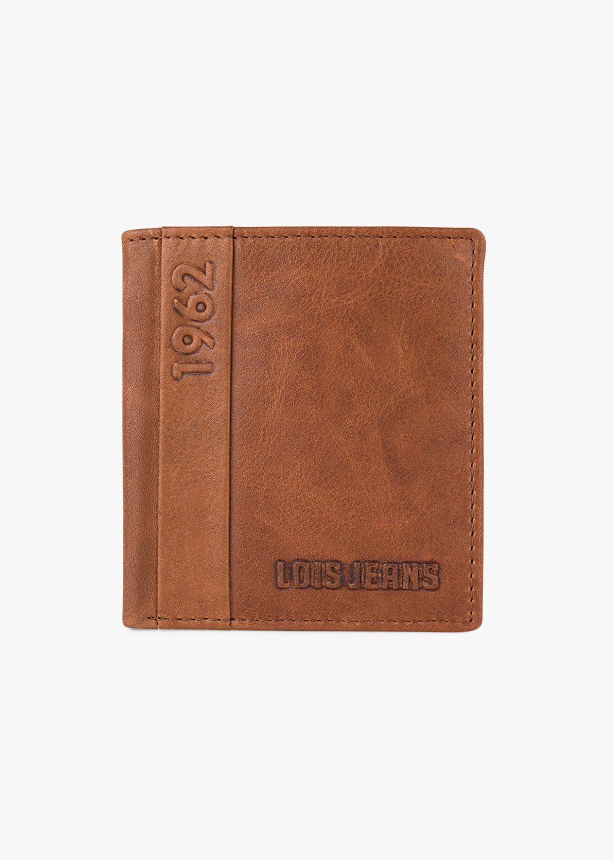 Cartera billetera tarjetero de piel vertical con logo 1962 en relieve cuero marrón