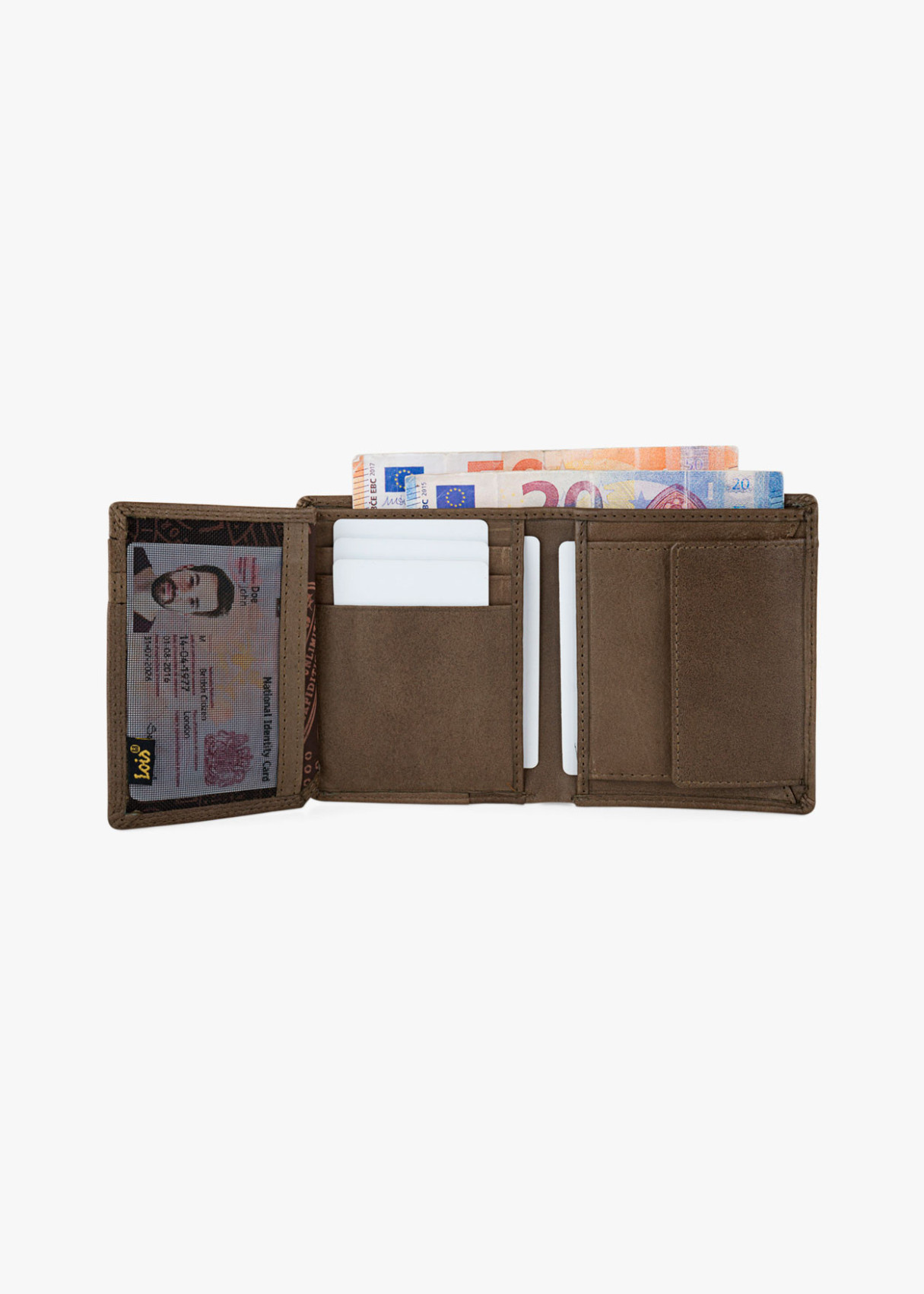 Cartera billetera de piel con monedero y compartimentos marrón