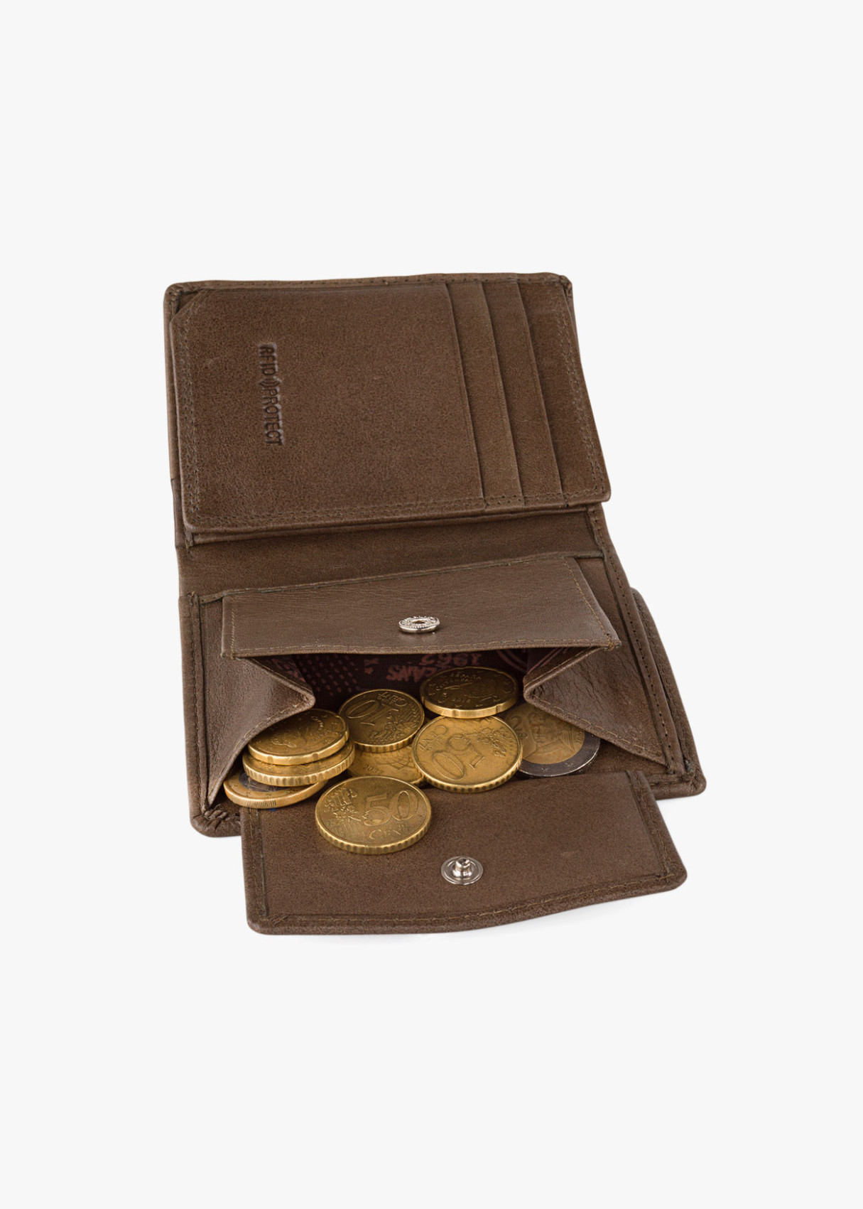 Cartera billetera de piel con monedero y compartimentos marrón