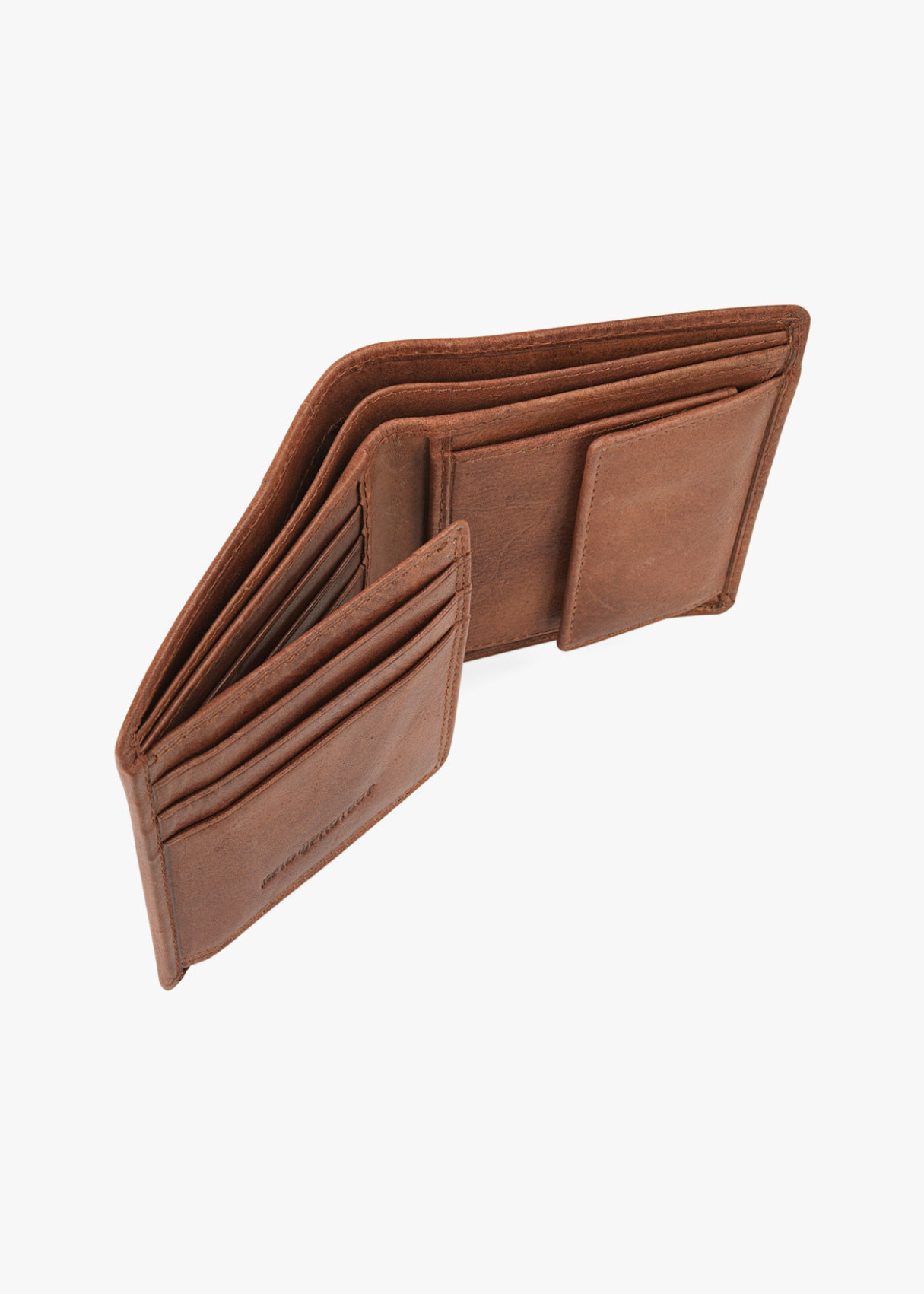 Cartera billetera de piel con monedero y compartimentos de cuero marrón