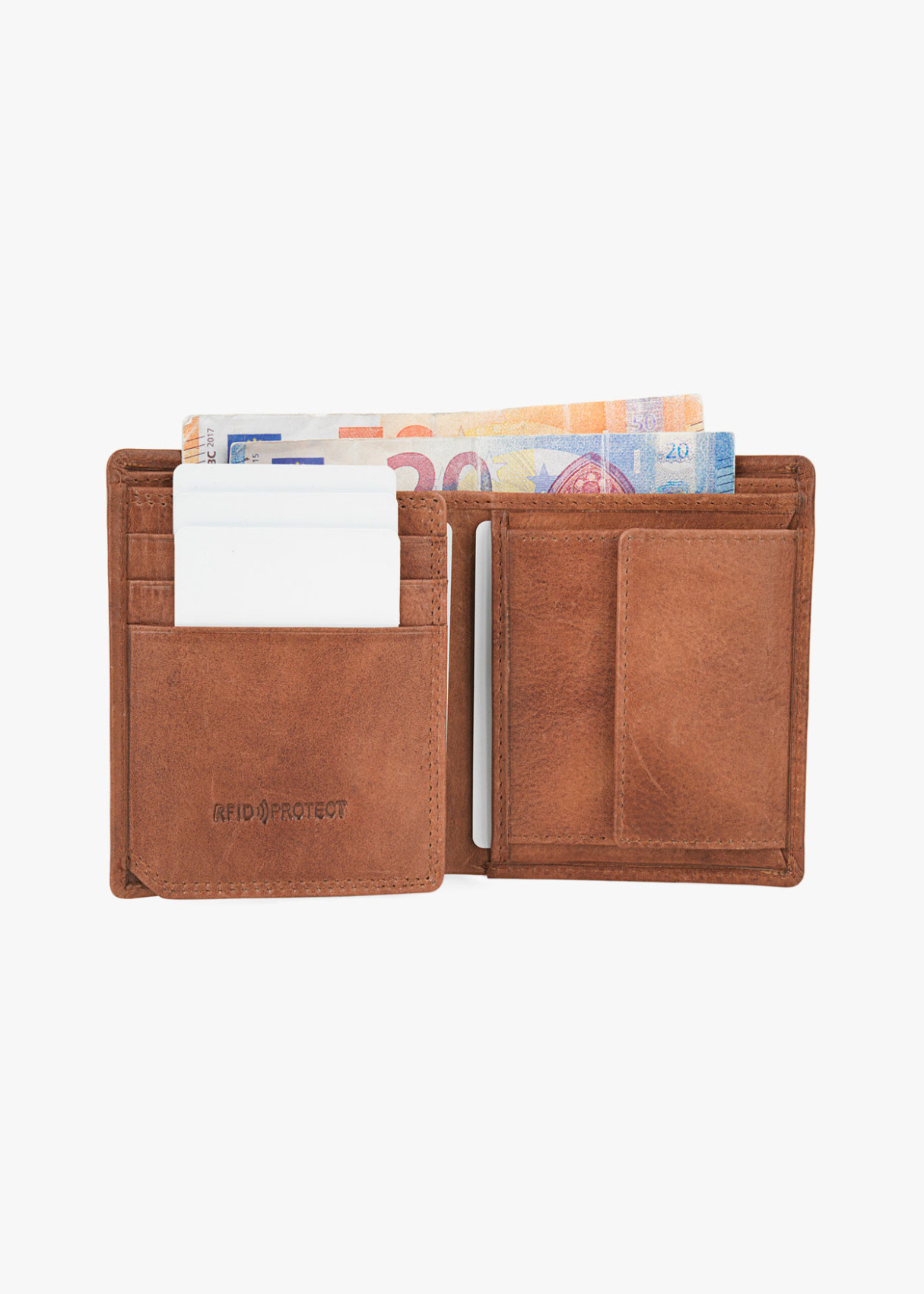 Cartera billetera de piel con monedero y compartimentos de cuero marrón
