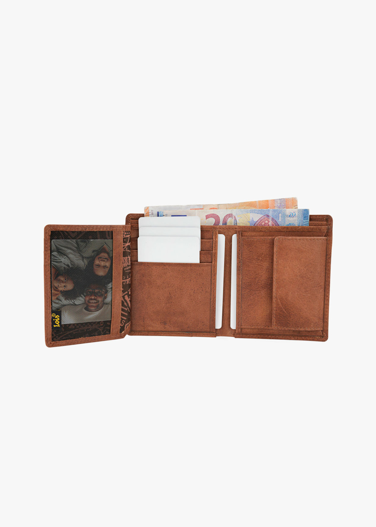 Cartera billetera de piel con monedero y compartimentos de cuero marrón
