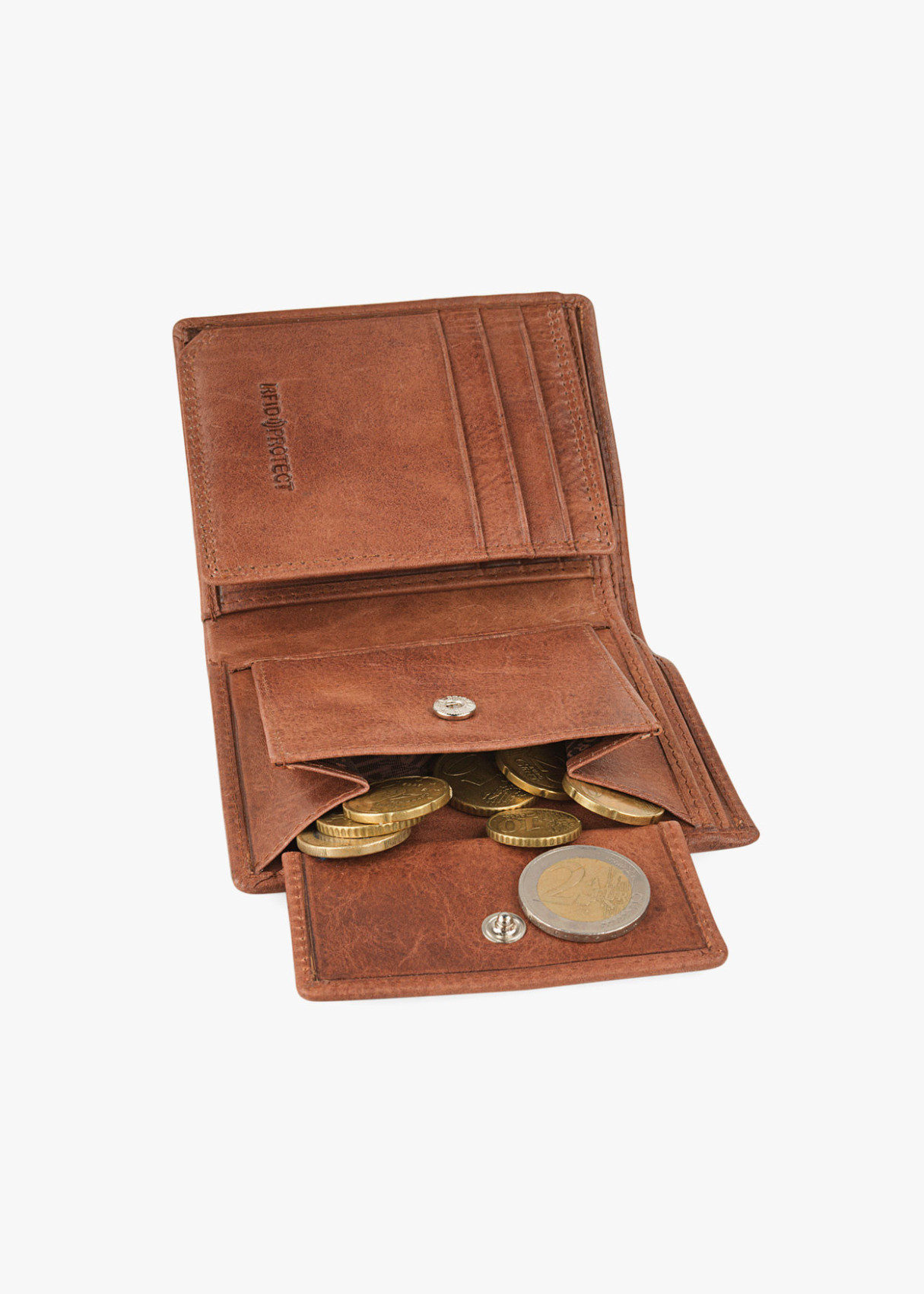 Cartera billetera de piel con monedero y compartimentos de cuero marrón