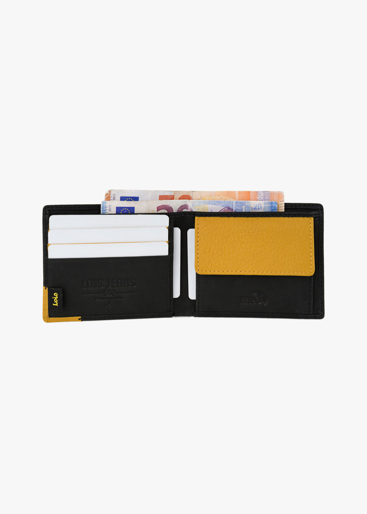 Cartera billetera con mondero y compartimentos detalle color negra