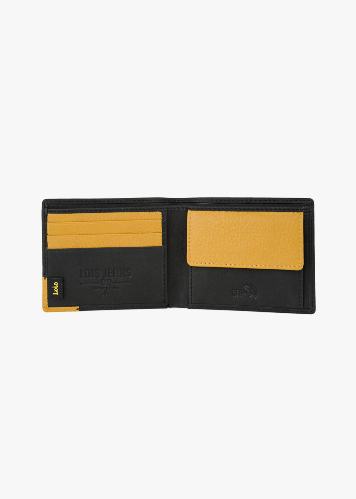 Cartera billetera con mondero y compartimentos detalle color negra