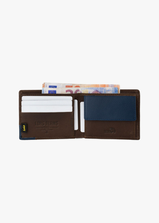 Cartera billetera con monedero y compartimentos horizontal marrón