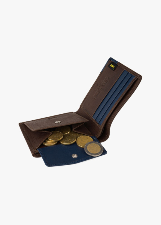 Cartera billetera con monedero y compartimentos horizontal marrón