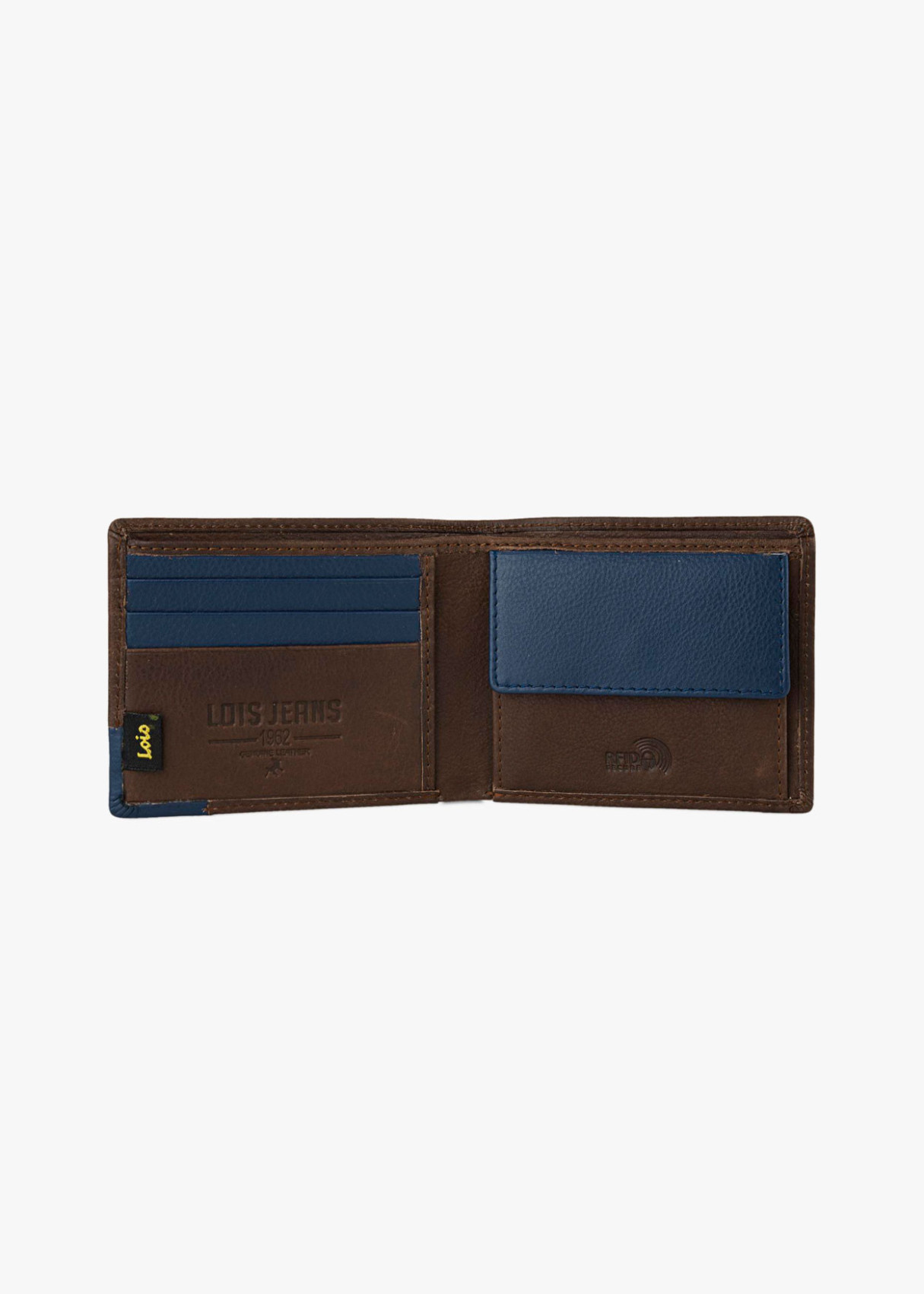 Cartera billetera con monedero y compartimentos horizontal marrón