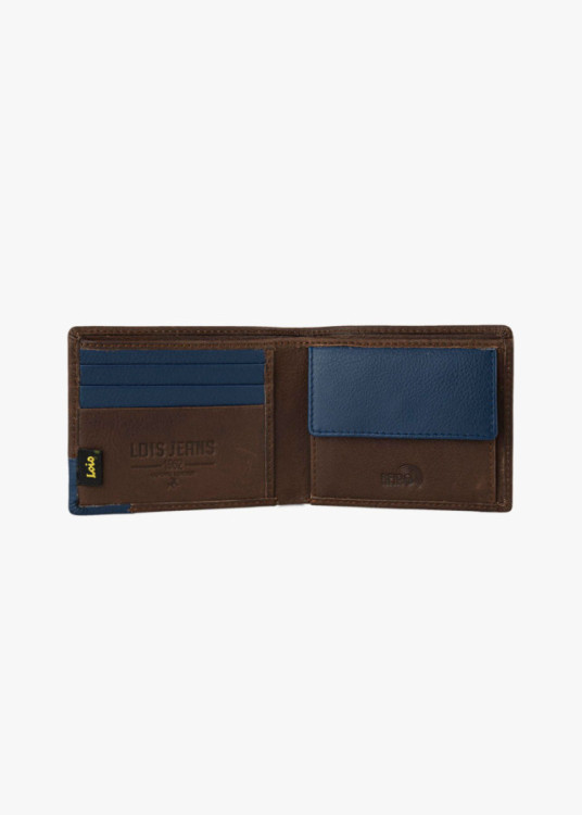Cartera billetera con monedero y compartimentos horizontal marrón