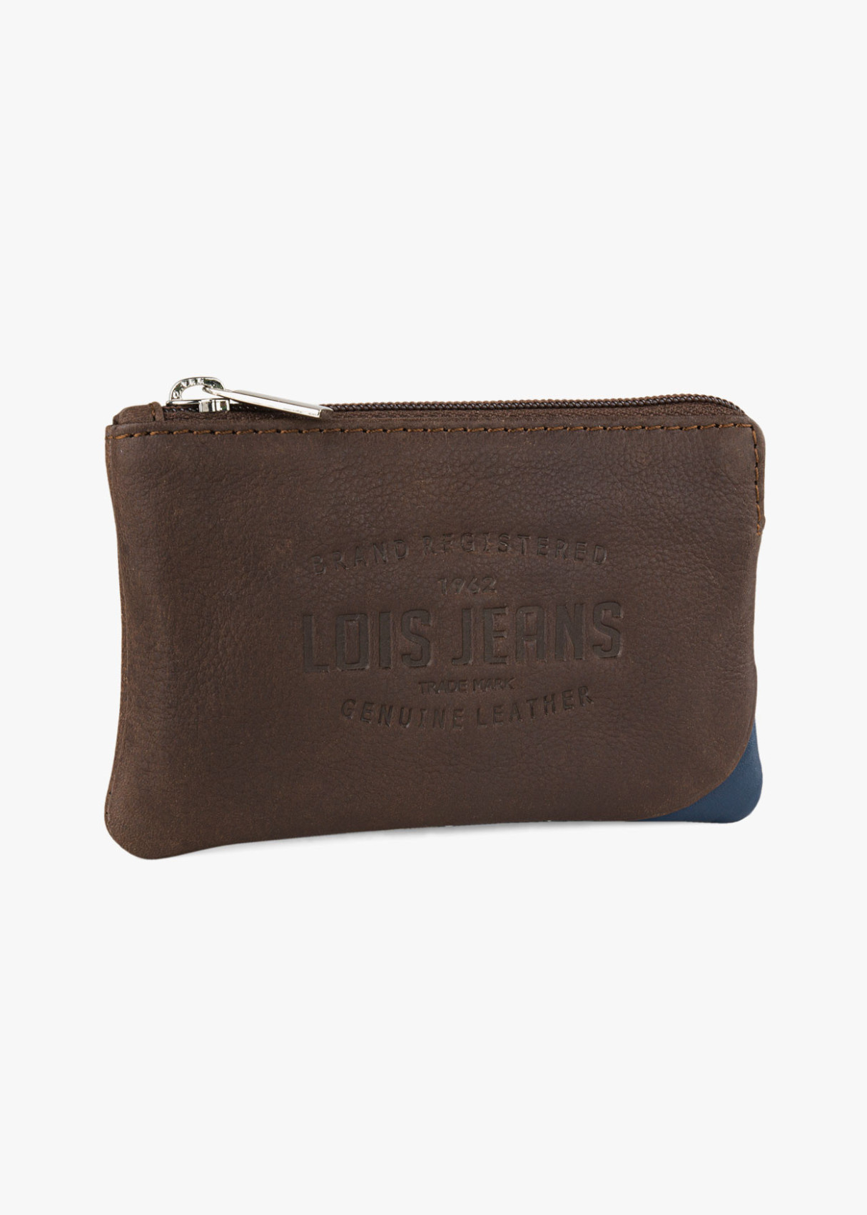 Cartera monedero con llavero marrón.