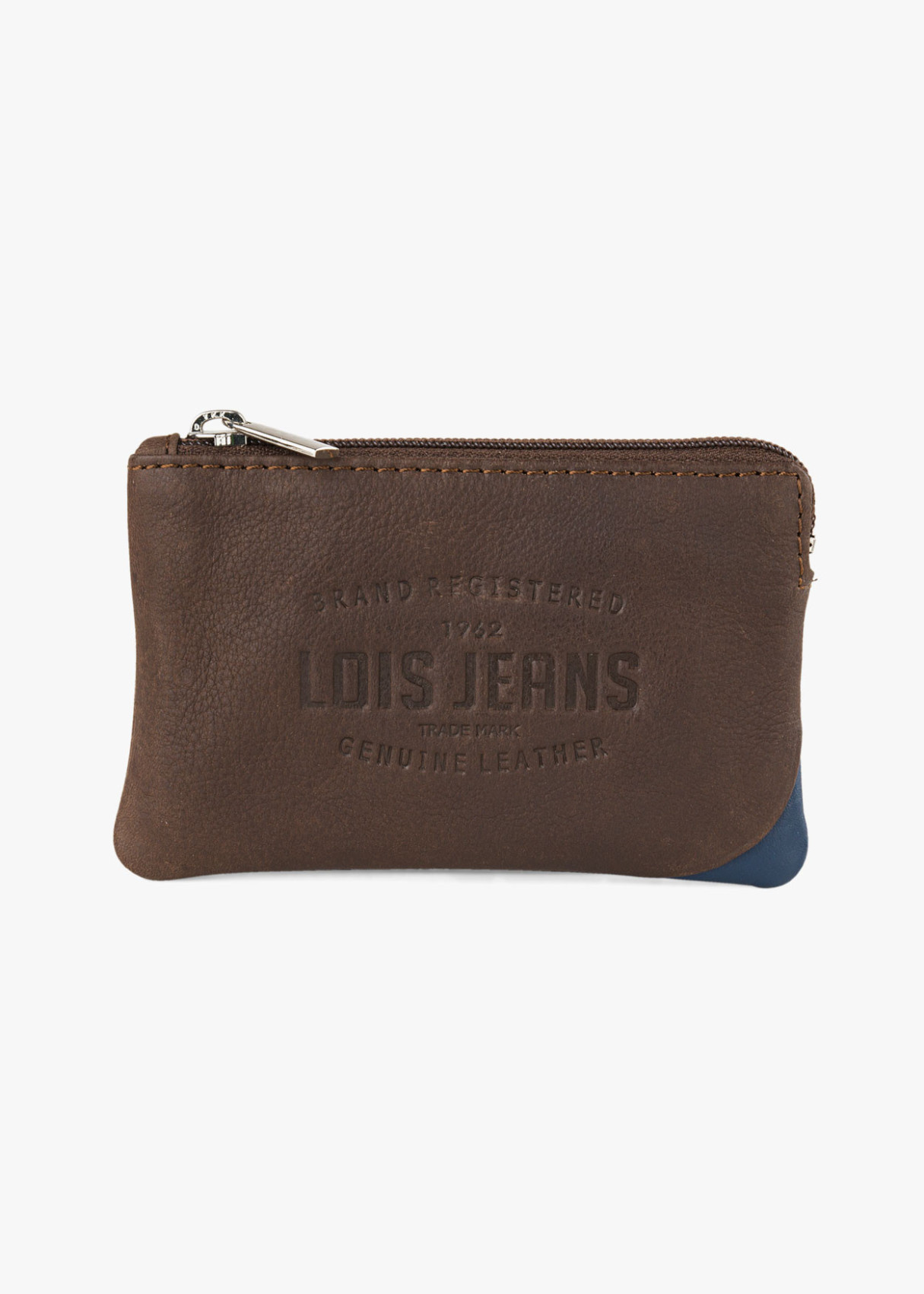 Cartera monedero con llavero marrón.