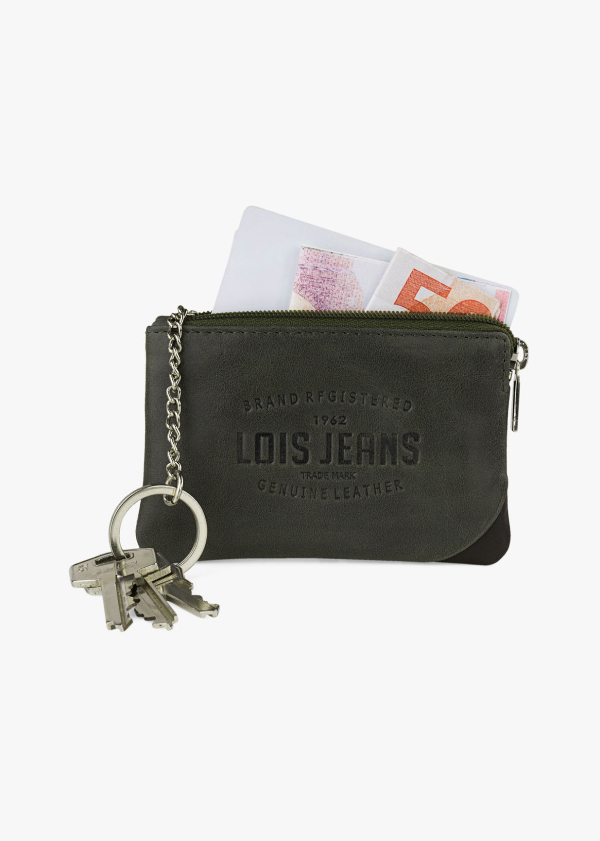 Cartera monedero con llavero verde
