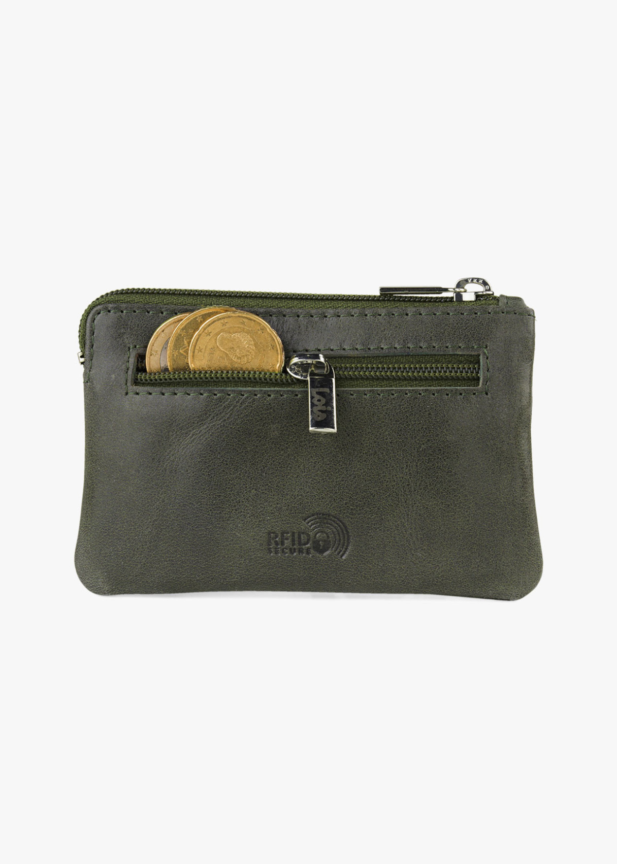 Cartera monedero con llavero verde
