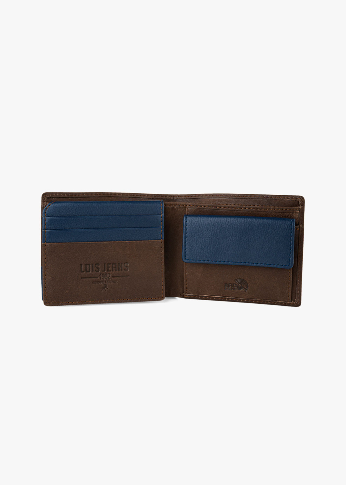 Cartera billetera con monedero y compartimentos logo relieve horizontal marrón