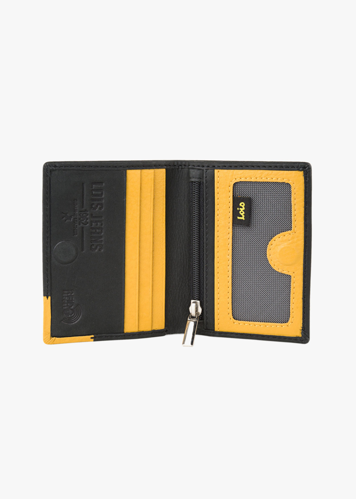 Cartera billetera con monedero y compartimentos detalle color negra
