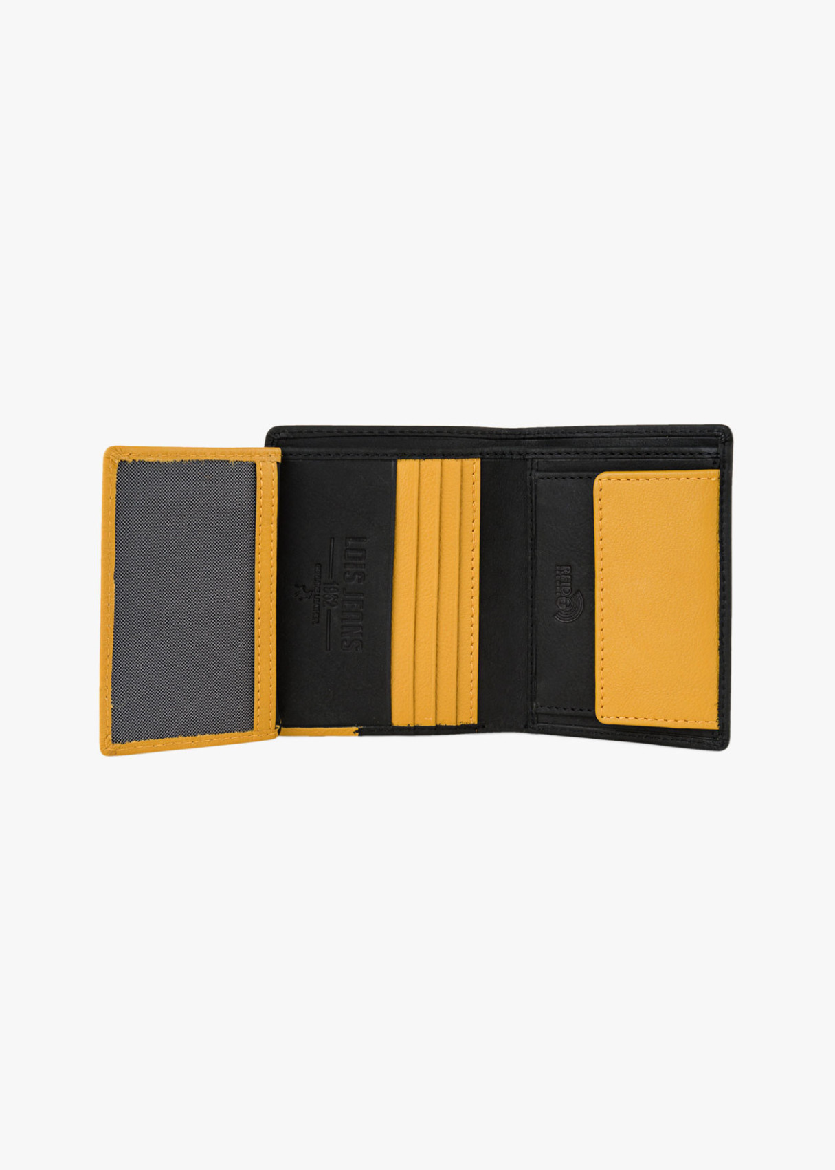 Cartera billetera con monedero y compartimentos detalle color negra