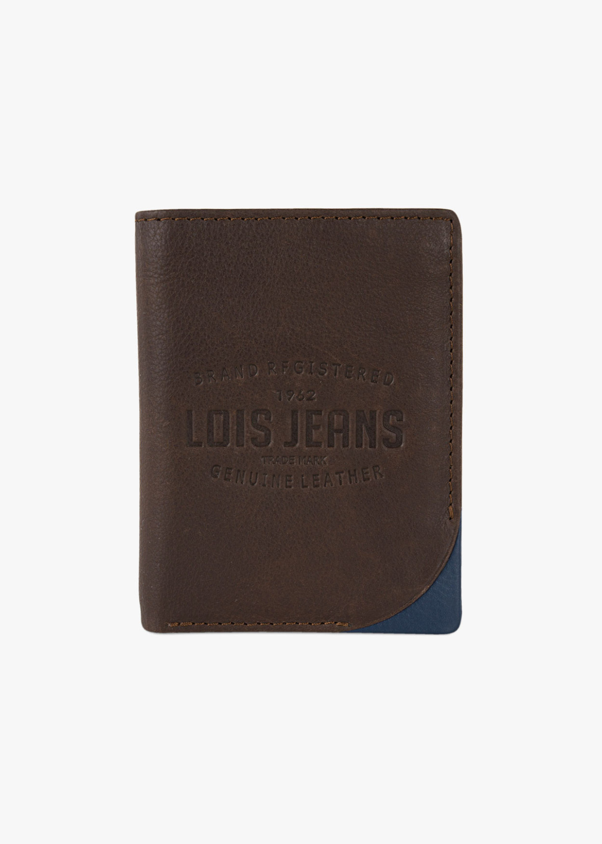Cartera billetera con monedero y compartimentos vertical logo relieve frontal marrón