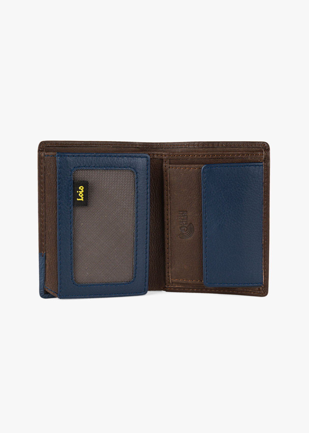 Cartera billetera con monedero y compartimentos vertical logo relieve frontal marrón