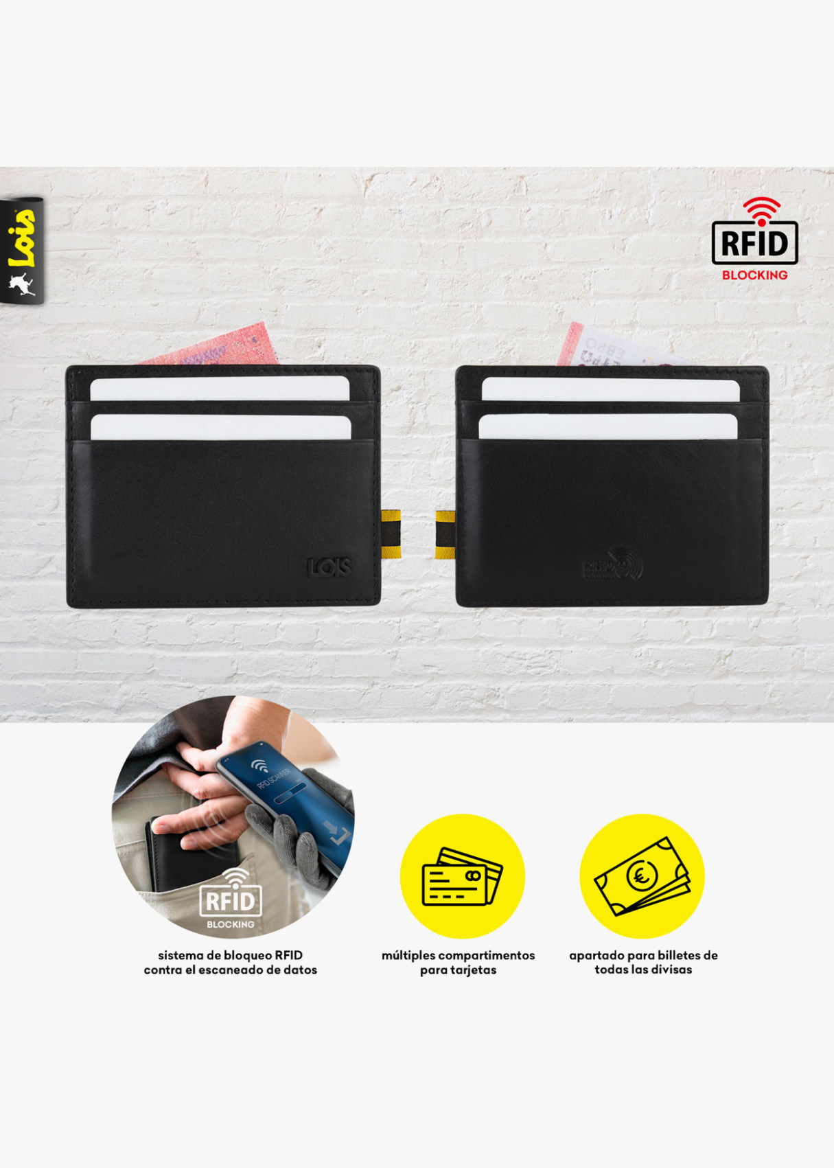 Cartera de Piel con Tarjetero y RFID Antiescaneo negra