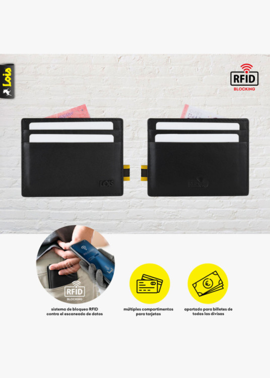 Cartera de Piel con Tarjetero y RFID Antiescaneo negra