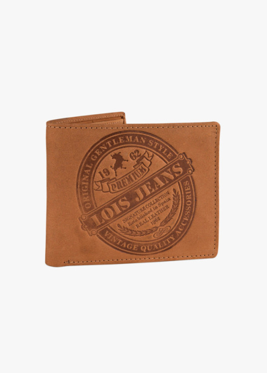 Cartera de piel con monedero grabado frontal cuero