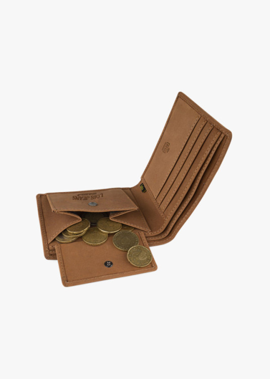 Cartera de piel con monedero grabado frontal cuero