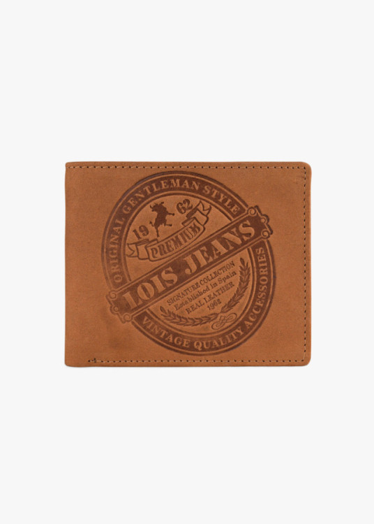 Cartera de piel con monedero grabado frontal cuero