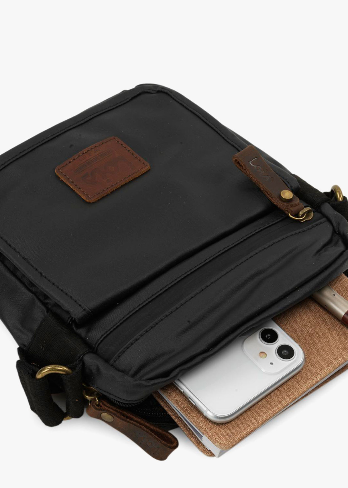 Bolso Bandolera de Lona con solapa negro